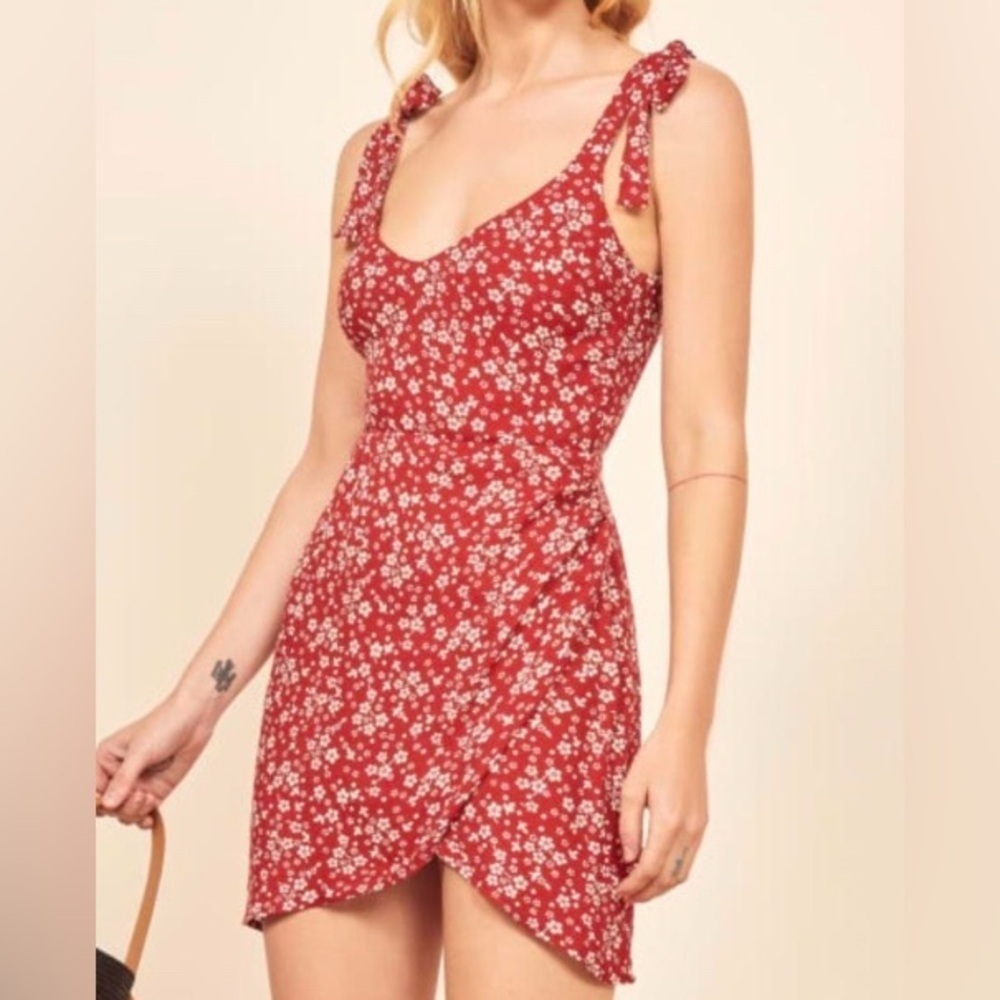 Reformation Yves Floral Mini Dress Red & White Size 2